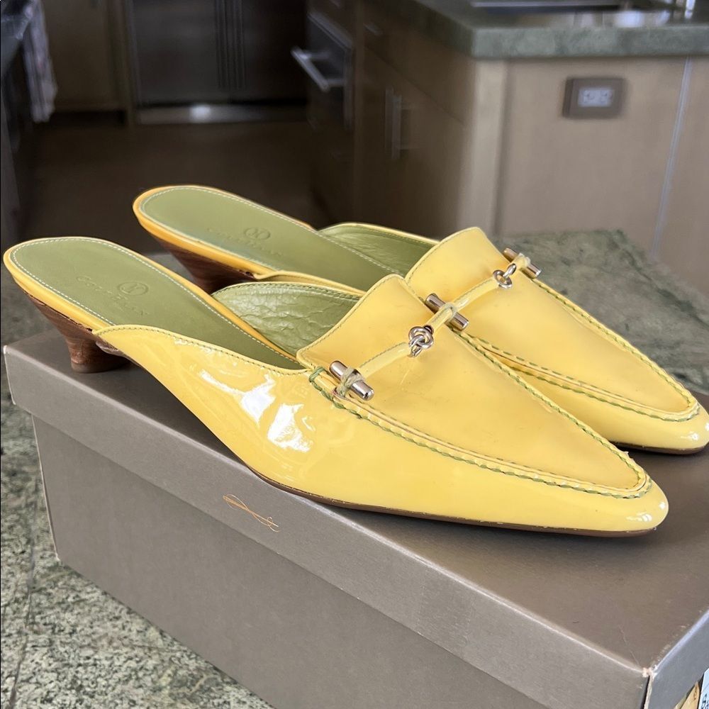 Yellow Patent Leather Mules